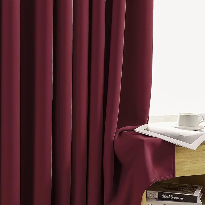 Joydeco Blackout Curtains for Bedroom 108 inch Long 2 Panels, Thermal Insulated Room Darkening Curtains with Grommets, Soft Window Drapes for Living Room (W52 x L108 Inch, Burgundy Red)