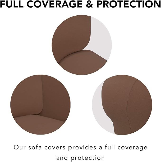 PureFit Super Stretch 4 Seater Sofa Slipcover – Spandex Non Slip Soft Couch Sofa Cover, Washable Furniture Protector with Non Skid Foam and Elastic Bottom for Kids, Pets （XX Large, Brown）