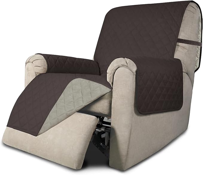 Easy-Going Recliner Chair Slipcover Reversible Sofa Cover Water Resistant Couch Cover Furniture Protector with Elastic Straps for Pets Dog (Recliner 22 inch, Chocolate/Beige)