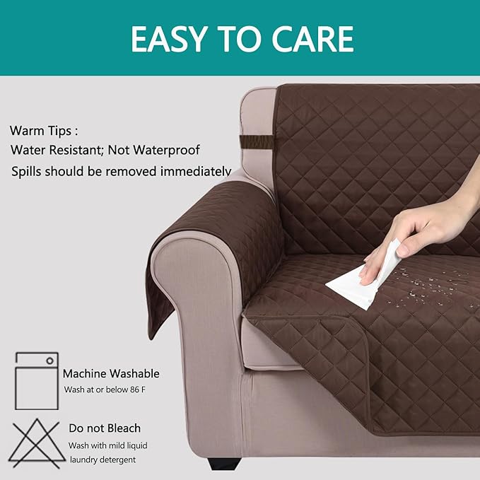 U-NICE HOME Recliner Chair Covers Reversible Chair Cover Pet Covers for Dogs with Elastic Straps Water Resistant Diamond Quilted (23''Armchair, Chocolate/Chocolate)