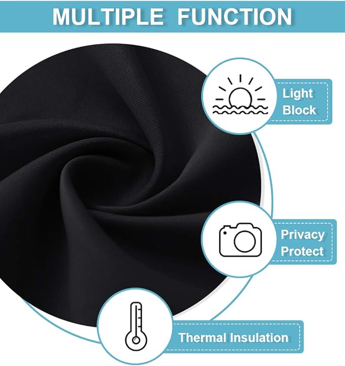RYB HOME Bedroom Blackout Curtains 45 inches Length - Black Curtains Light UV Block Insulated Energy Saving Drapes for Bedroom Dining Living Room, 42 x 45 inches Long, Black, Set of 2