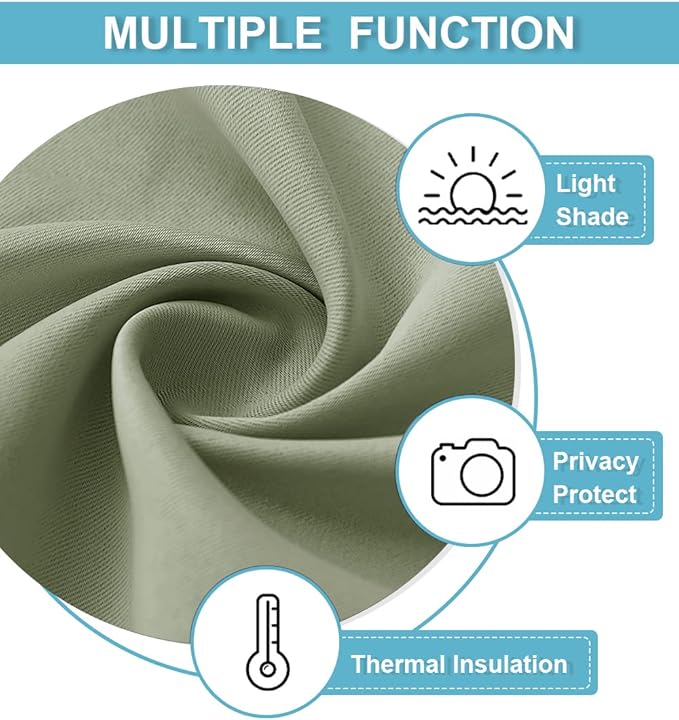 RYB HOME Large Blackout Curtains for Bedroom 84 inches Long 2 Panels Set, Privacy Thermal Insultaed Sunlignt Heat Blocking Drapes for Sliding Patio Door, Width 70 by Length 84, Sage Green