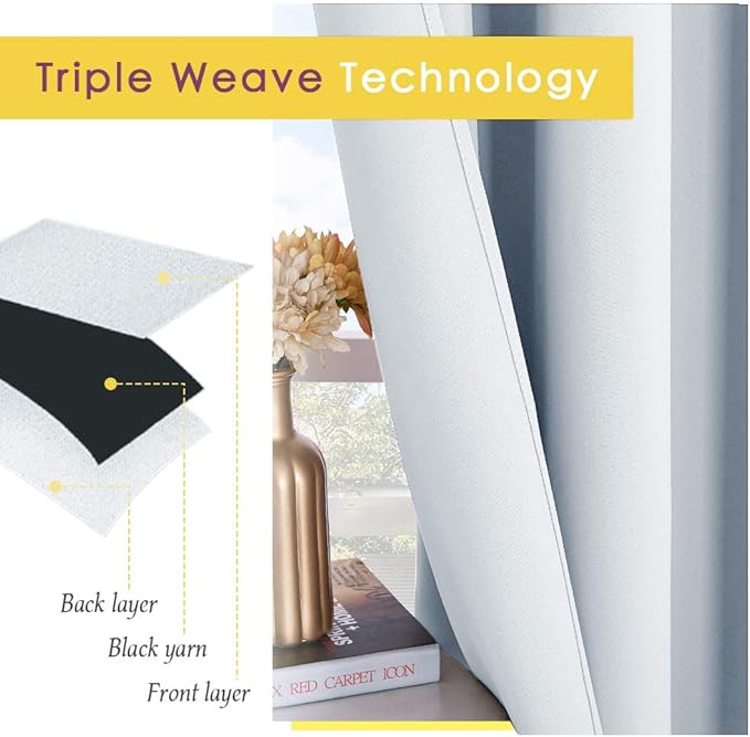 NICETOWN Room Darkening Curtain Panels for Bedroom, Greyish White, 2 Panels, 42 by 80, Easy-Care Solid Thermal Insulated Grommet Room Darkening Draperies/Drapes