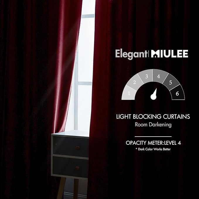 MIULEE Velvet Curtains 96 inches 2 Panels - Luxury Blackout Curtains for Bedroom Living Room Thermal Insulated Super Soft Christmas Window Drapes Rod Pocket & Back Tab, Burgundy Red, W52 x L96 inches
