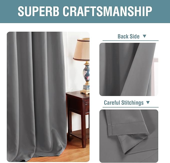 H.VERSAILTEX Ultra Soft and Thick Blackout Bluish Gray Curtains for Bedroom/Living Room 63 Inches Length, Energy Saving Classic Window Panel, Thermal Insulated Curtain Grommet (1 Panel), 52'W x 63'L