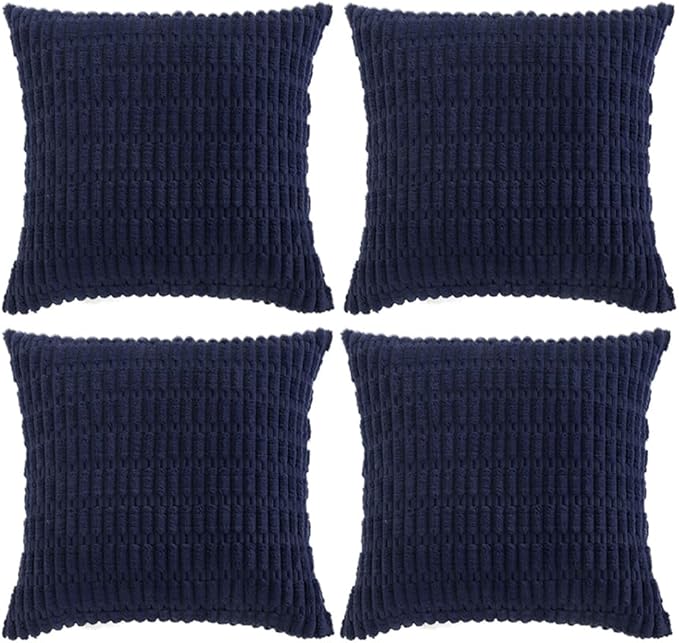 Fancy Homi 4 Packs Navy Blue Decorative Throw Pillow Covers 22x22 Inch for Living Room Couch Bed Sofa, Rustic Modern Farmhouse Boho Home Decor, Soft Plush Corduroy Cute Square Cushion Case 55x55 cm