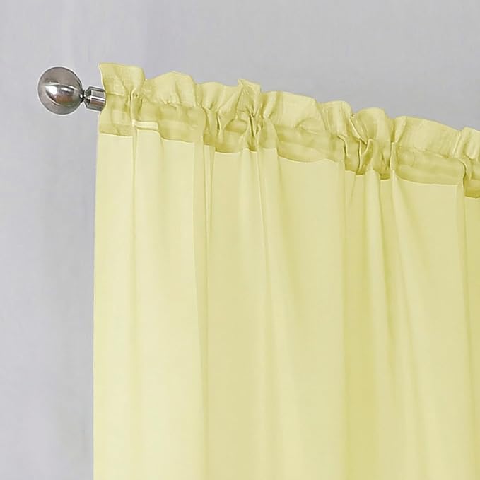 Simplebrand Light Yellow Sheer Curtains 72 Inches Long 2 Panels for Living Room, Rod Pockets Airy Window Treatments Voile Sheer Black Curtains Panels Lightweight for Front Back Patio Glass Door, 42" W