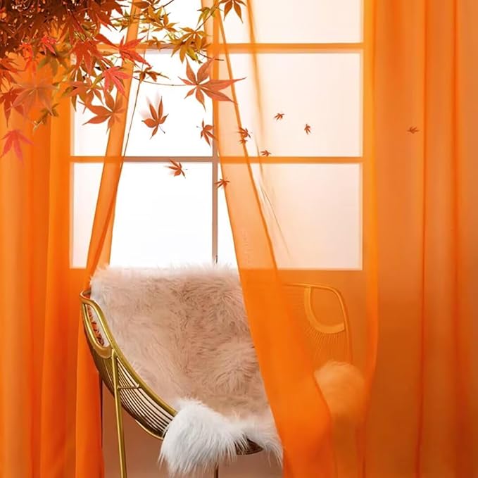 SpaceDresser Basic Rod Pocket Sheer Voile Window Curtain Panels White 1 Pair 2 Panels 60 Width 72 Inch Long for Kitchen Bedroom Children Living Room Yard(Orange,60 W x 72 L)