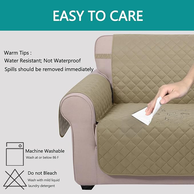 U-NICE HOME Recliner Chair Covers Reversible Chair Cover for Dogs with Elastic Straps Water Resistant Diamond Quilted (23''Armchair, Light Camel/Beige)