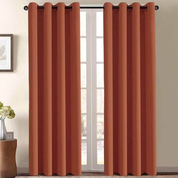 H.VERSAILTEX Blackout Curtain for Living Room Thermal Insulated Window Treatment Curtain Extra Long 108 inch Length Energy Saving Solid Grommet Top Blackout Drape, One Panel, Orange, 52" W x 108" L