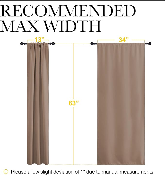 NICETOWN Kitchen Window Blackout Curtains - Window Treatment Thermal Insulated Rod Pocket Small Blackout Draperies/Drapes for Bedroom/Kitchen (Cappuccino, Set of 2, 34 in x 63 in (W x L))