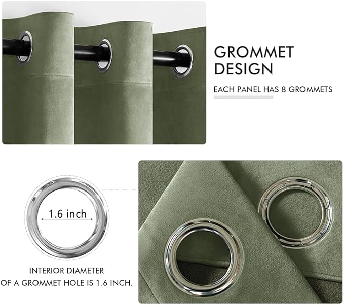 MIULEE Velvet Curtains Sage Green Elegant Grommet Curtains Thermal Insulated Soundproof Room Darkening Drapes for Classical Living Room Bedroom Decor 52 x 84 Inch Set of 2