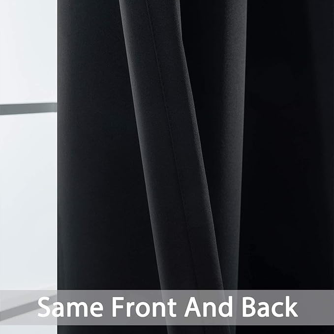 Yakamok Blackout Curtains Room Darkening Thermal Insulated Window Panels,Solid Grommet Top Drapes for Bedroom/Living Room(62Wx96L, Black, 2 Panels)