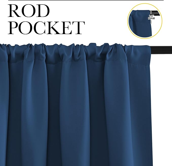 NICETOWN Kitchen Curtains, Short Blackout Drapes, Moroccan Blue, 34" Wide by 54" Long, 2 PCs, Thermal Insulated Blackout Curtain Panels for Kids Room, Play Room