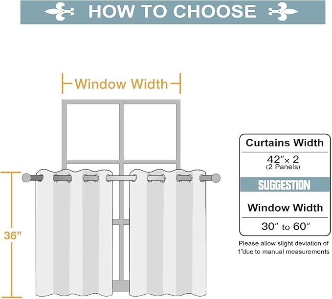 ChrisDowa Small Window Curtains for Kitchen and Bedroom - Grommet Short Thermal Insulated Room Darkening Curtains (2 Panels, Beige, 42 x 36 Inch)