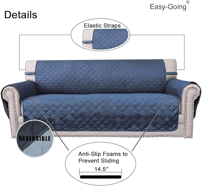 Easy-Going Chair Sofa Slipcover Reversible Sofa Cover Water Resistant Couch Cover Furniture Protector Cover with Elastic Straps for Pets Kids Children Dog Cat (Chair, Dark Blue/Light Blue)