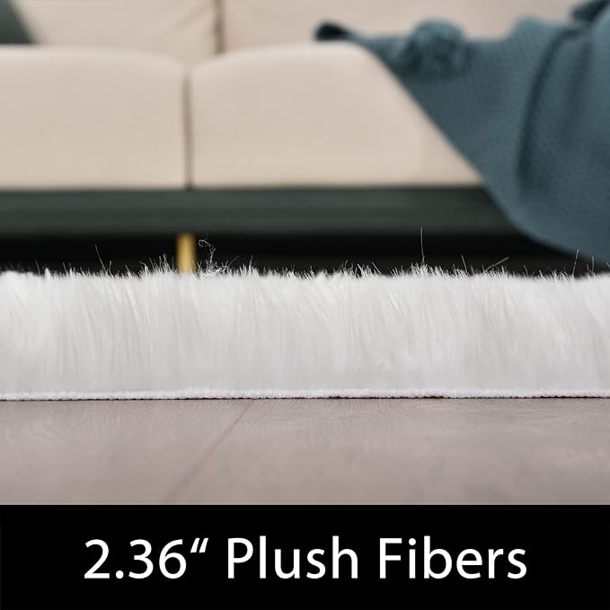 Latepis 5x7 Area Rugs White Furry Faux Sheepskin Rug Washable Fluffy Fur Rug for Living Room Non-Slip Plush Shaggy Rugs for Bedroom Entertainment Room Luxury Home Décor