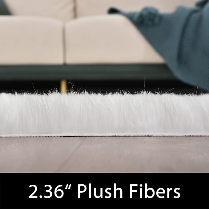 Latepis White Sheepskin Rug 2x3 Faux Fur Sheepskin Rug for Living Room Fluffy Washable Rugs for Bedroom Luxury Room Decor Furry Rugs Rectangle