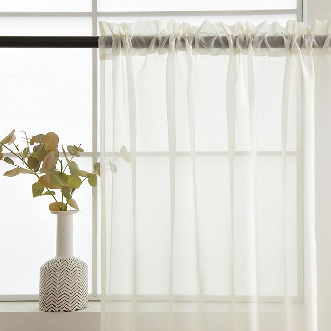 SpaceDresser Basic Rod Pocket Sheer Voile Window Curtain Panels White 1 Pair 2 Panels 60 Width 96 Inch Long for Kitchen Bedroom Children Living Room Yard(Ivory,60 W x 96 L)