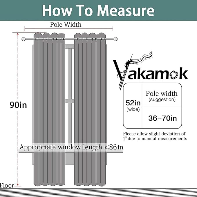 Yakamok Blackout Curtains Room Darkening Thermal Insulated Window Panels,Solid Grommet Top Drapes for Bedroom/Living Room(52Wx90L,Greyish White, 2 Panels)