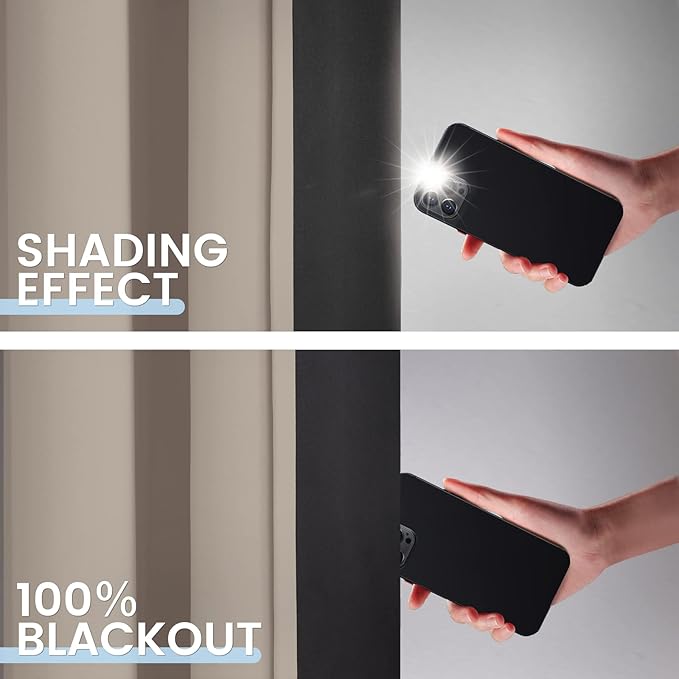 SimpleHome 100% Blackout Curtains for Bedroom,Thermal Insulated Natural Grommet Window Drapes Room Darkening Curtains for Living Room with Black Back,52 x 72 Inch,2 Panels