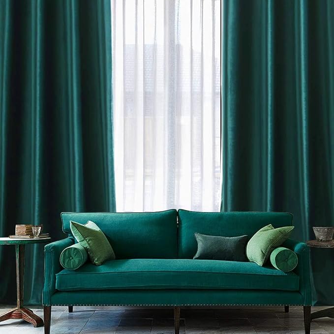 MIULEE Christmas Dark Green Velvet Curtains Room Darkening Blackout Soft Grommet Emerald Curtain Short Thermal Soundproof Curtains/Drapes/Panels for Living Room Bedroom 52 x 63 Inch 2 Panels