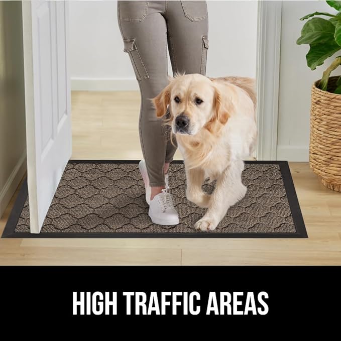 GORILLA GRIP 100% Waterproof All-Season WeatherMAX Doormat US Designed Natural Rubber, Stain and Fade Resistant, Low Profile Indoor Outdoor Door Mats, Easy Clean Patio Mat, 29x17, Latte Quatrefoil