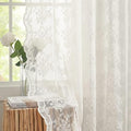 YJ YANJUN Vintage Lace Curtains - Fancy Flower Pattern Ivory 102 Inch Long Curtain Panels for for Patio Sliding Door Bedroom Counrty Cream Light Filtering Drapes 2 Panels Set,52x102 Inch Off White