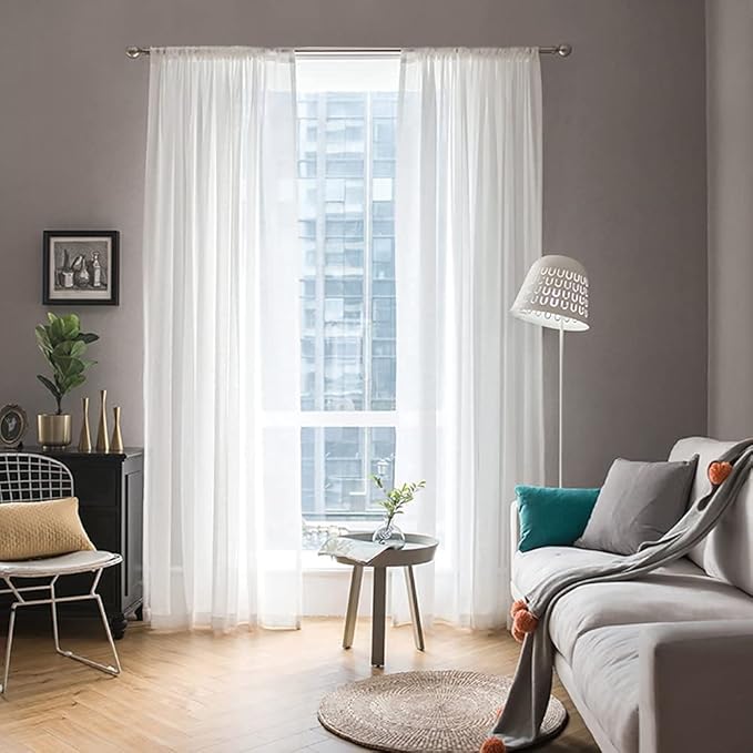MIULEE 2 Panels Solid Color White Sheer Window Curtains Elegant Window Voile Panels/Drapes/Treatment for Bedroom Living Room (54 X 92 Inches White)
