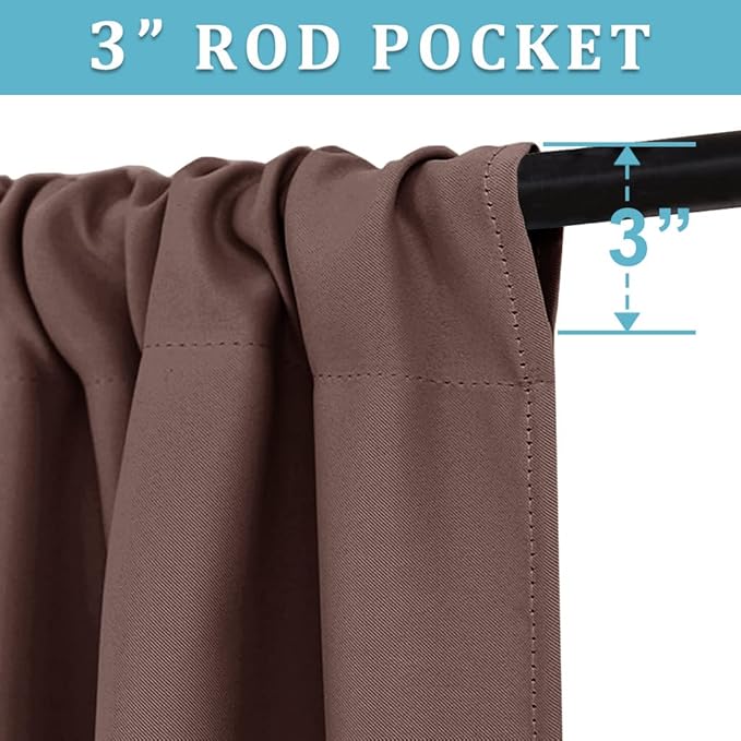 RYB HOME Blackout French Door Window Curtain Covering, Rod Pocket Thermal Insulated Privacy Non See Through Drapes for Bathroom Window, Width 29 by Length 45, Chocolate Brown, 2 Panels