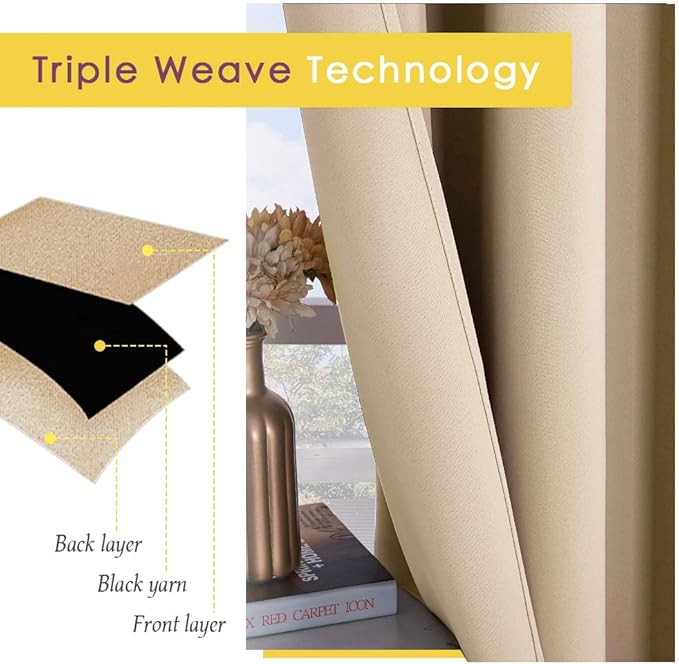 NICETOWN Blackout Curtain Panels for Living Room, Biscotti Beige, Set of 2, 34 by 60 Inch, Window Treatment Thermal Insulated Solid Grommet Vertical Drapes Window Treatments for Bedroom