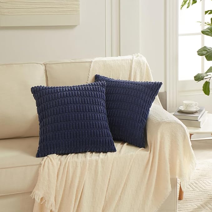 Fancy Homi 4 Packs Navy Blue Decorative Throw Pillow Covers 20x20 Inch for Living Room Couch Bed Sofa, Rustic Modern Farmhouse Boho Home Decor, Soft Plush Corduroy Square Cute Cushion Case 50x50 cm