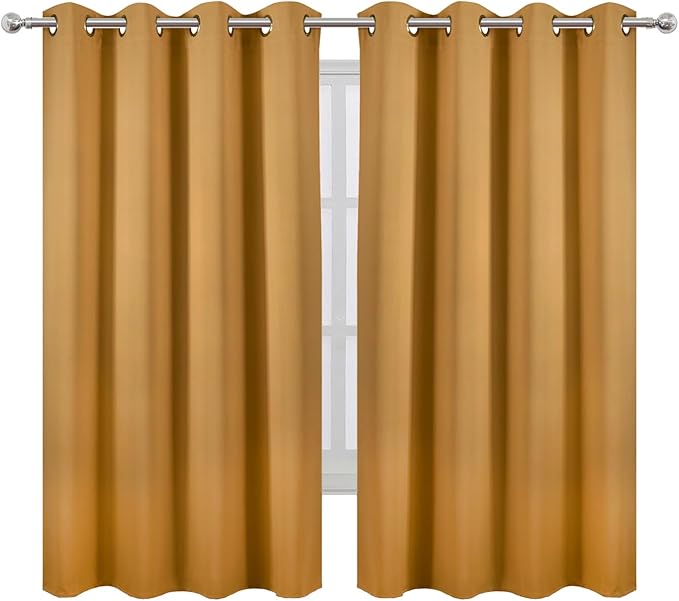 LEMOMO Mustard Yellow Blackout Curtains 66 x 63 Inch Length/Set of 2 Curtain Panels/Thermal Insulated Room Darkening Blackout Curtains for Bedroom