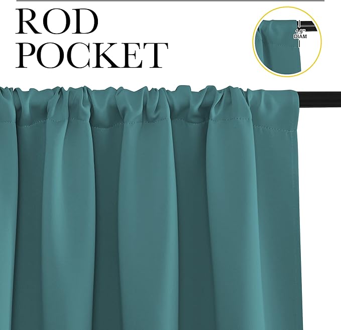 NICETOWN Blackout Curtains for Living Curtains, Three Pass Microfiber Noise Reducing Thermal Insulated Solid Rod Pocket Blackout Window Curtains for Kids Room (Sea Teal, 2 Panels, 34-inch x 72-inch)