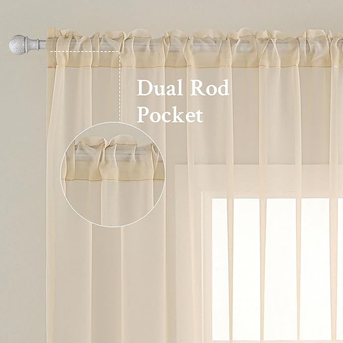 MIULEE 2 Panels Solid Color Sheer Window Curtains Elegant Window Voile Panels/Drapes/Treatment for Bedroom Living Room (54X63 Inches Cream)