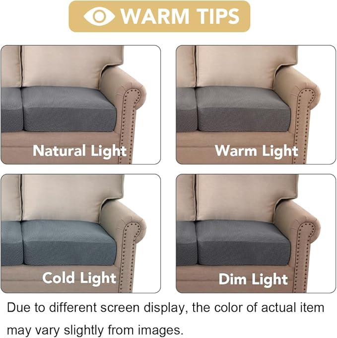 H.VERSAILTEX High Stretch Individual Seat Cushion Covers Sofa Slipcovers Couch Cushion Covers Sofa Covers Featuring Jacquard Textured Twill Fabric (2 Pack for 2 Cushion Loveseat, Grey, One)