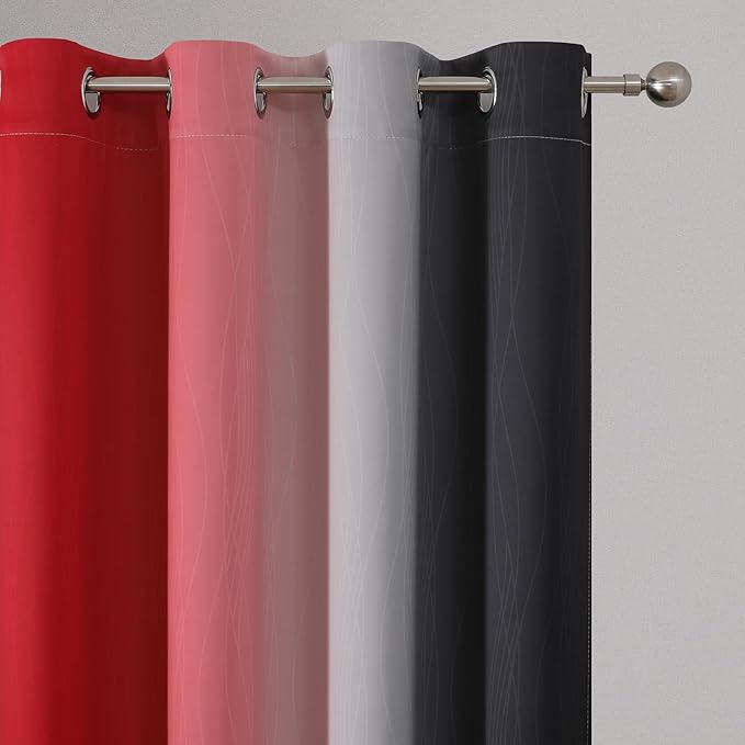 Estelar Textiler Ombre Red and Black Curtains 54 Inch Length 2 Panels, 100% Blackout Curtains for Living Room, Grommet Thermal Insulated Drapes, Full Light Blocking Curtains for Bedroom, 52x54 Inch