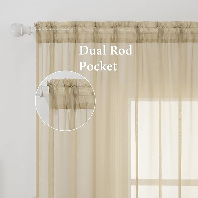 MIULEE 2 Panels Solid Color Sheer Window Curtains Elegant Window Voile Panels/Drapes/Treatment for Bedroom Living Room (54X90 Inches Beige)