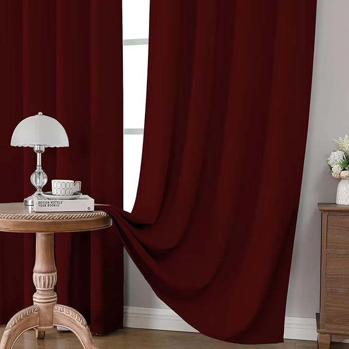 Joydeco Blackout Curtains for Bedroom 84 inch Long 2 Panels, Thermal Insulated Room Darkening Curtains with Grommets, Soft Window Drapes for Living Room (W52 x L84 Inch, Burgundy Red)