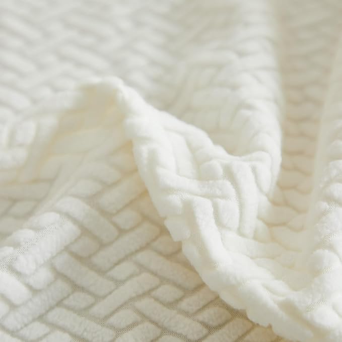 Couch Covers for 2 Cushion Sofa Pet Friendly Couch Cushion Covers Universal Sofa Covers Washable Stretch Slipcovers for Sectional Sofa (Texture Ivory White,Large Double Seat Cover)