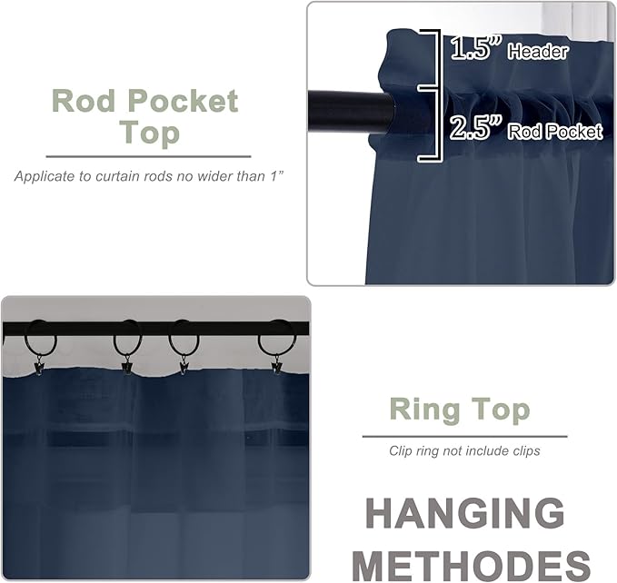 OWENIE Sheer Navy Blue Curtains 108 Inches Long for Living Room Bedroom 2 Panels Set, Lightweight Airy Navy Blue Sheer Curtain, Filmy Voile Rod Pocket, 2 PCS, Each 59" W x 108" L