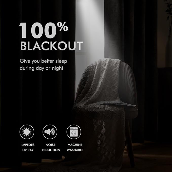 MIULEE Linen Curtains for Bedroom 100% Blackout Thermal Insulated Birch Grommet Room Darkening Curtains & Drapes for Living Room Nursery 52 x 63 Inch (2 Panels)