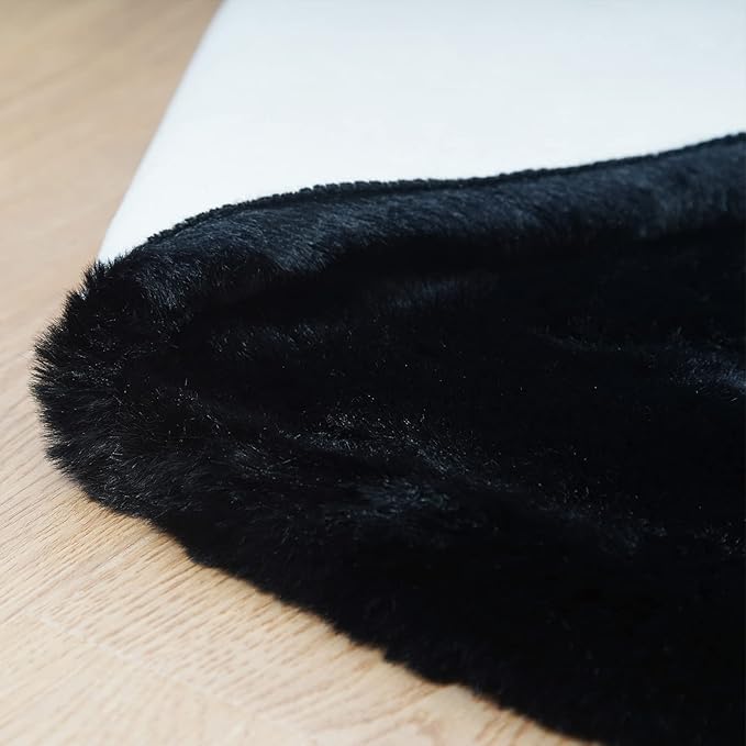 Ghouse Ultra Soft Faux Rabbit Fur Rug, Machine Washable Area Rugs for Bedroom Fluffy Rugs for Living Room, No-Shedding Carpet Sheepskin Runner Rugs Black 2x10 Feet