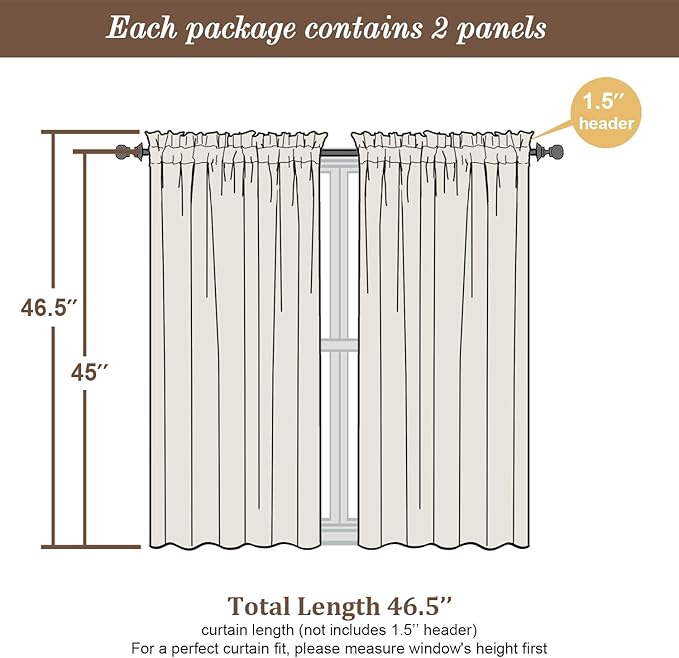 Chyhomenyc Aqua Sheer Curtains 45 Inch Long 2 Panels, Light Filtering Short Soft Airy Short Cafe Curtains, Modern Rod Pocket for Dinning Living Room Bedroom, 42Wx45L Inches