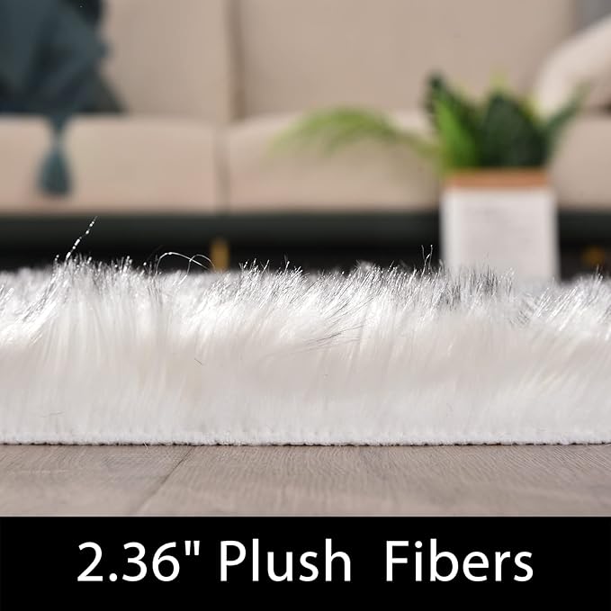 Latepis Large Rug for Living Room Rugs 6.7x10 White with Grey Tips Faux Sheep Skin Fur Rug for Bedroom Fluffy Furry Rugs Home Décor, Rectangle