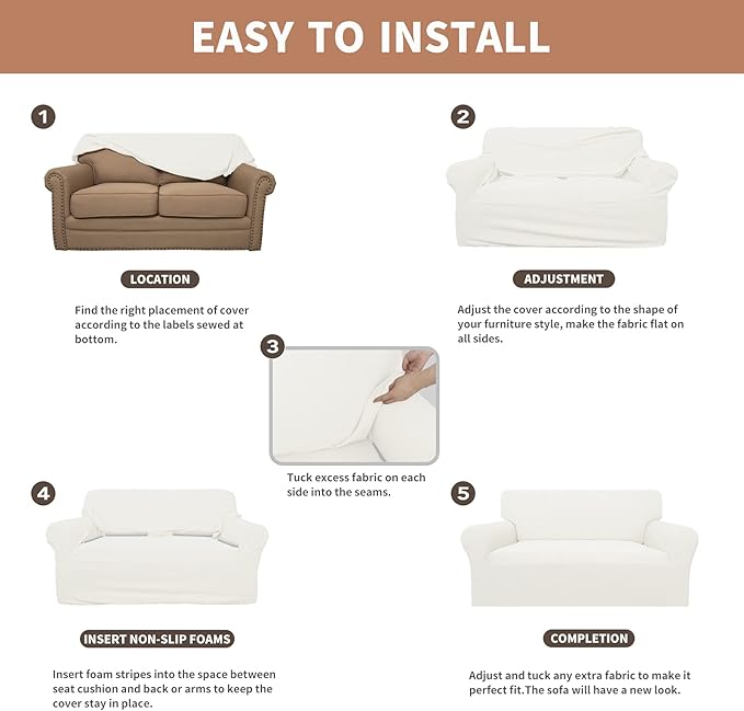 Easy-Going 100% Waterproof Loveseat Couch Cover, Dual Waterproof Sofa Cover, Stretch Jacquard Sofa Slipcover, Leakproof Furniture Protector for Kids, Pets, Dog and Cat (Loveseat, Cream)