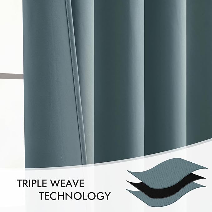 MIULEE Greyish Blue Back Tab Blackout Curtains 90 Inches Long 2 Panels Set for Living Room Bedroom Privacy, Rod Pocket/Pinch Pleat Thermal Insulated Room Darkening Pleated Light Blocking Drapes