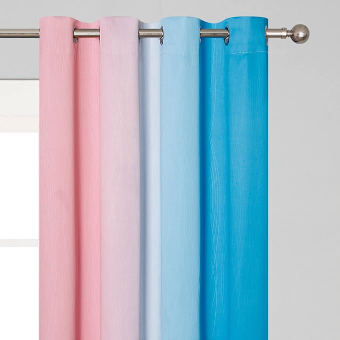 Estelar Textiler Pink and Blue Ombre Blackout Curtains 96 Inches Long, Full Room Darkening Grommet Curtains for Bedroom, Thermal Insulated Gradient Drapes for Living Room,52x96 Inch, 2 Panels
