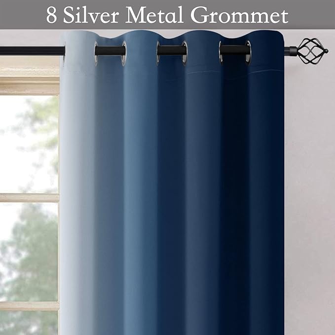 SimpleHome Ombre Room Darkening Curtains for Living Room, Light Blocking Gradient Blue to Greyish White Thermal Insulated Grommet Window Curtains/Drapes for Bedroom, 2 Panels, 52x96 inches Length