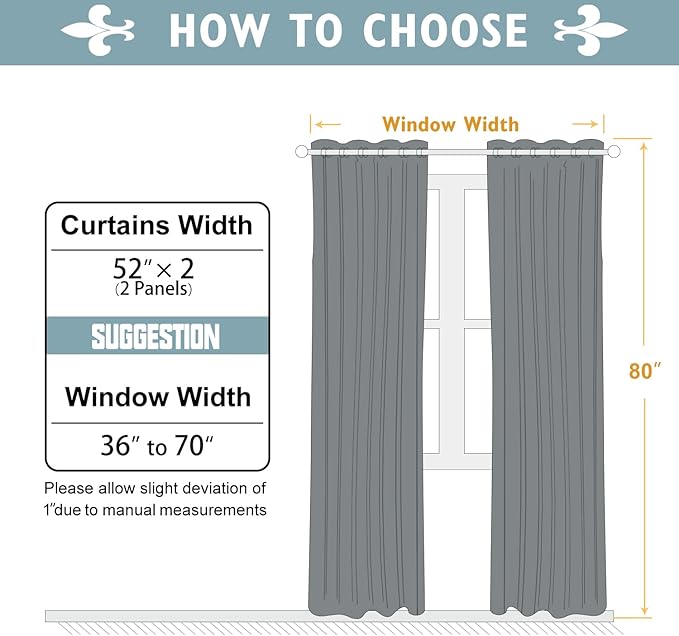 ChrisDowa Room Darkening Curtains 80 Inches Long 2 Panels Set for Living Room, Grommet Thermal Insulated Blackout Curtains for Bedroom (Greyish White, 52 x 80 Inch)